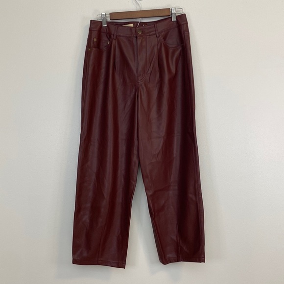 Pilcro The Breaker Cropped Faux Leather Pleated Pants Brown Size M - Picture 5 of 16